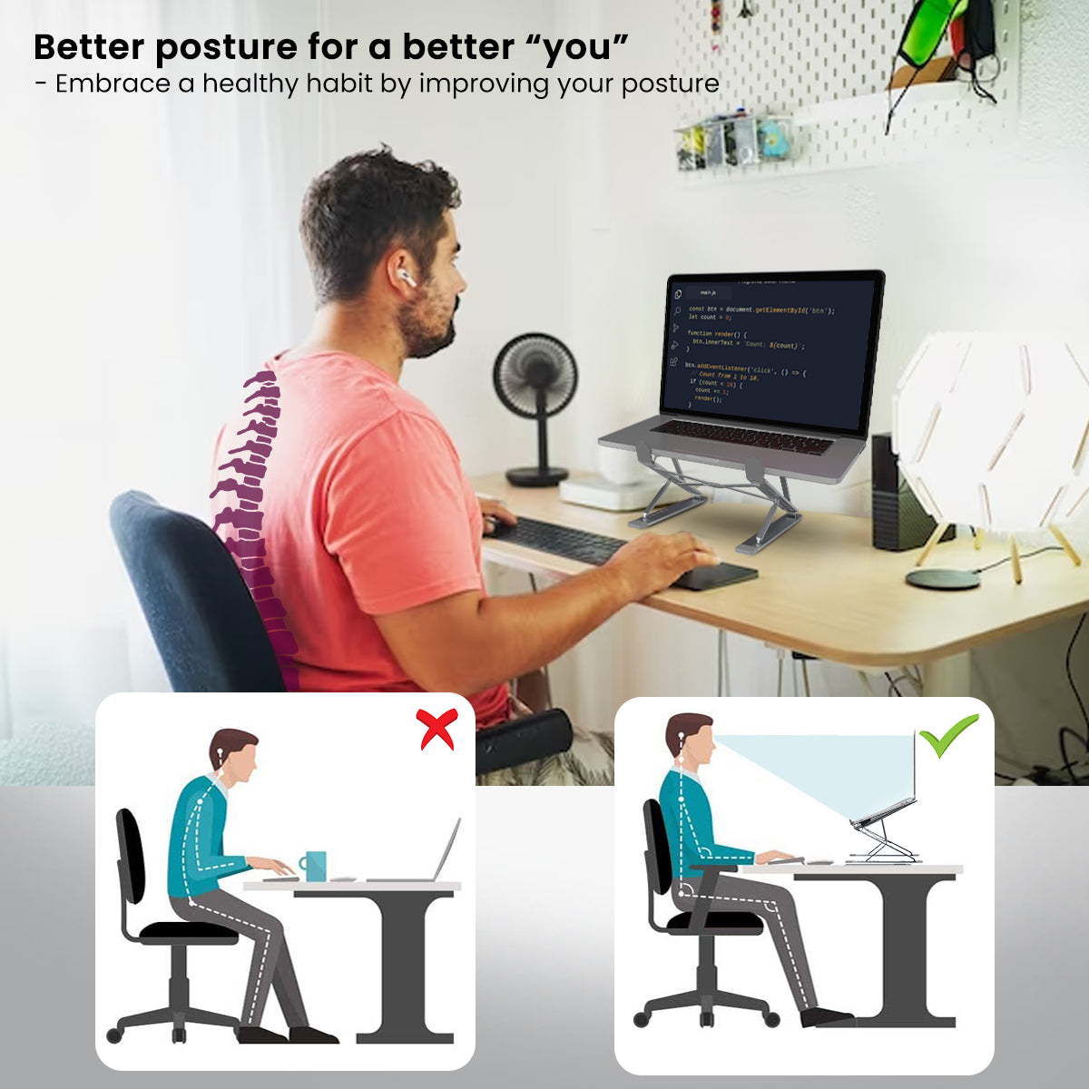 Silver Portronics My Buddy K Pro Adjustable Portable Laptop Stand for Table help in better body posture