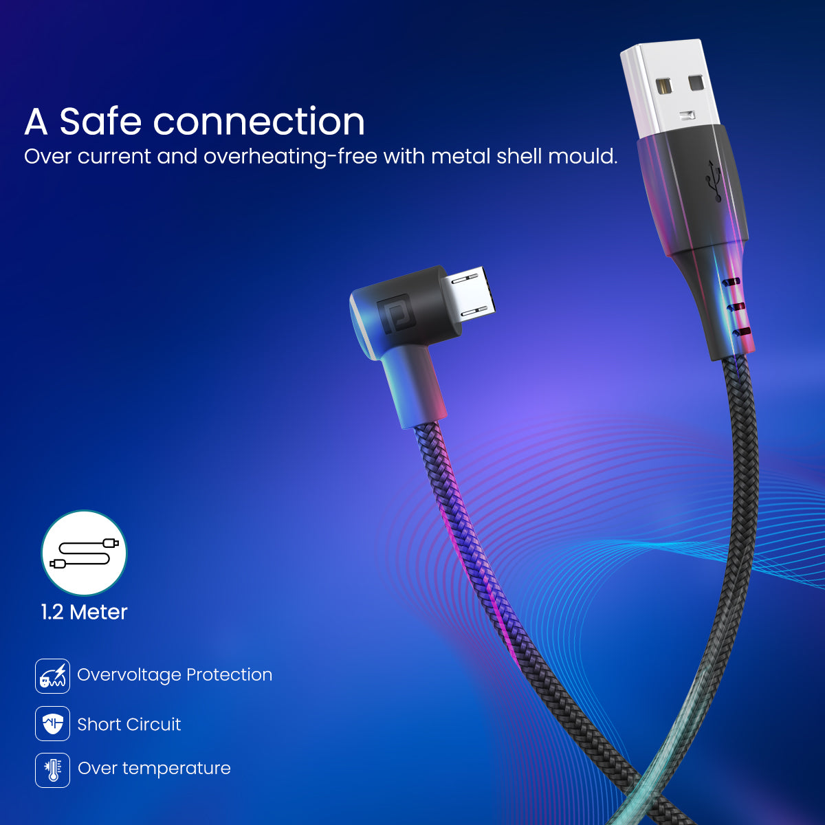 Portronics Konnect HD Micro USB to micro cable with 3.0 A output safe connection. Black