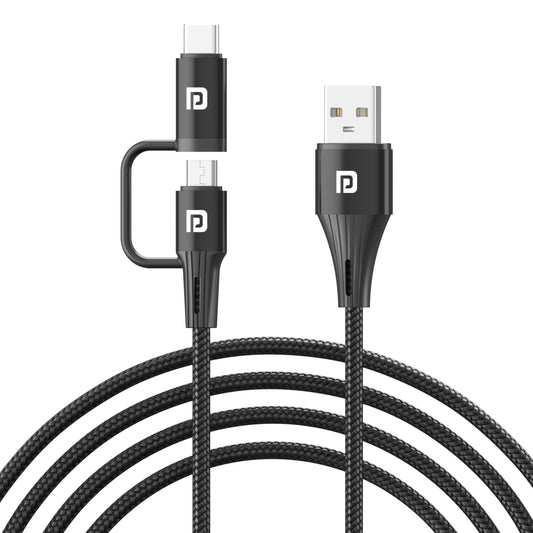 Portronics Konnect J7 Dual headed Cable Micro and Type C Cable. Black