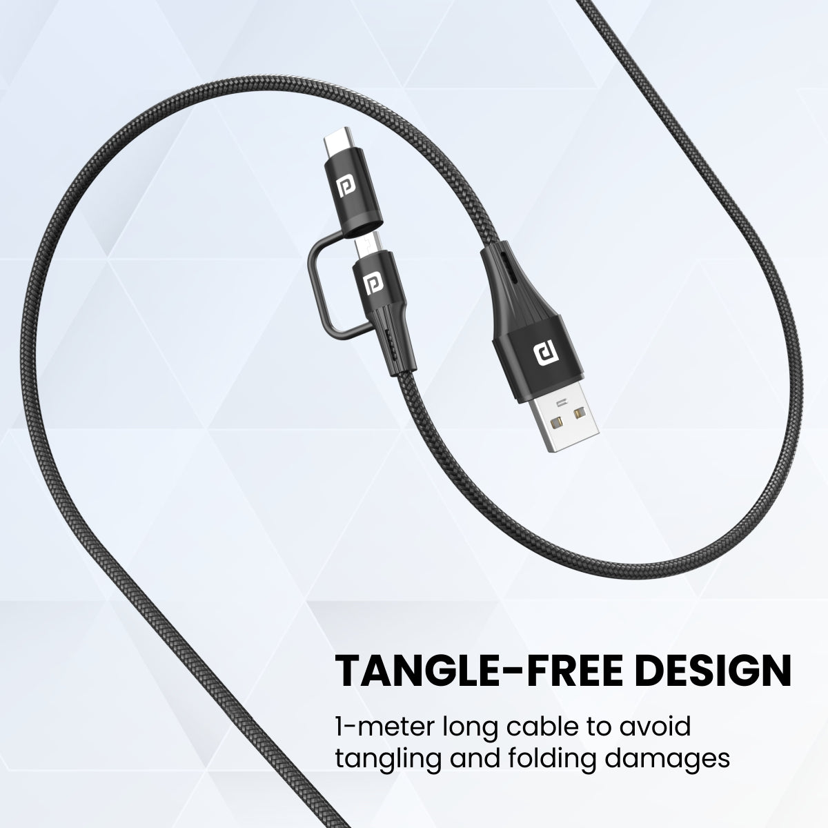 Portronics Konnect J7 Dual headed Cable Micro and Type C Cable tangle free cable. Black 