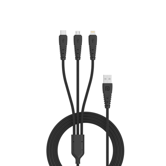 Portronics Konnect A Trio 3-in-1 micro USB, iOS, and Type C Cable. Black