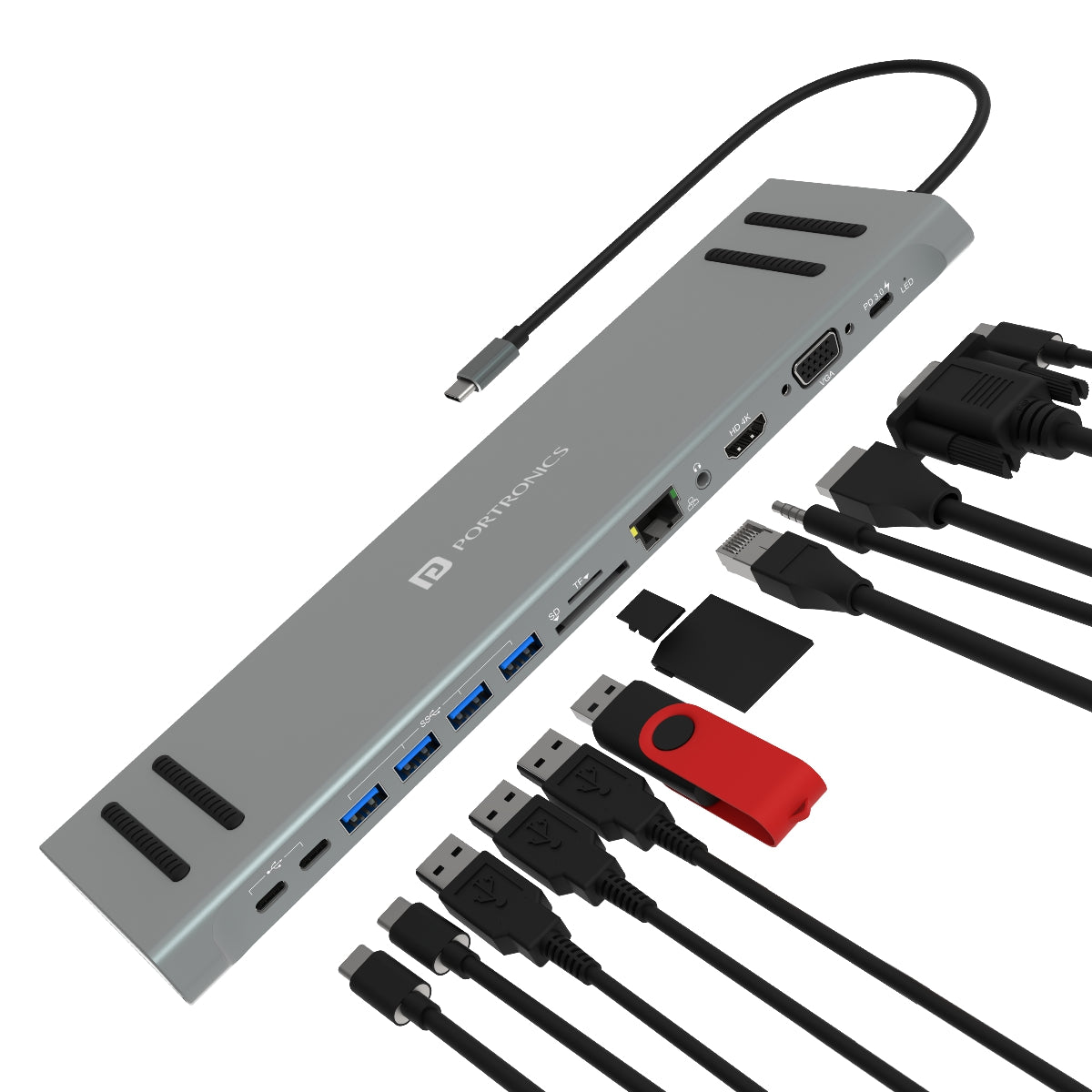 Portronics Mport 13C USB hub 13-in-1 Docking Station Usb Multiport. Grey