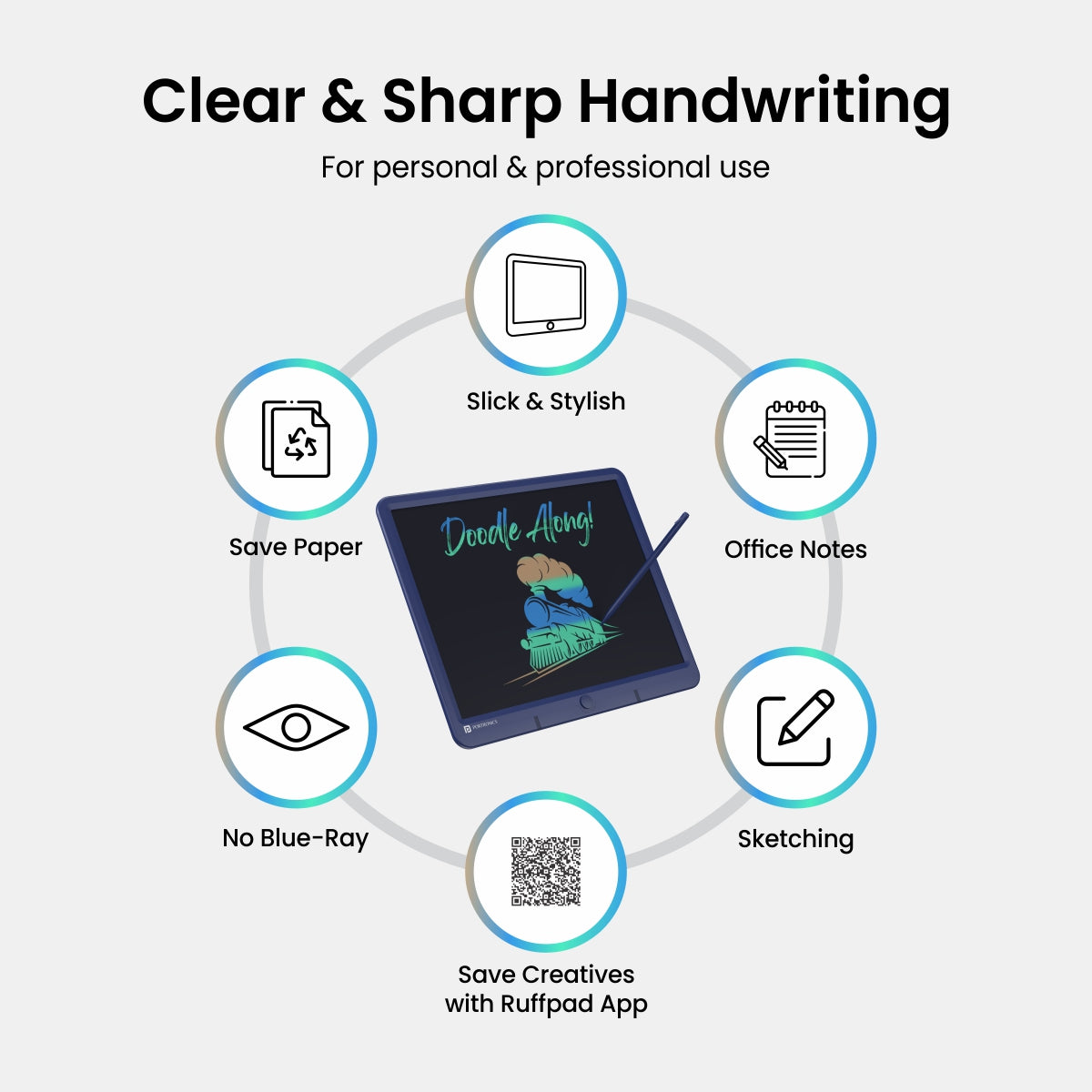 Violet Portronics Ruffpad 15M LCD Writing Tablet with15 inch LCD display clear and sharp handwriting