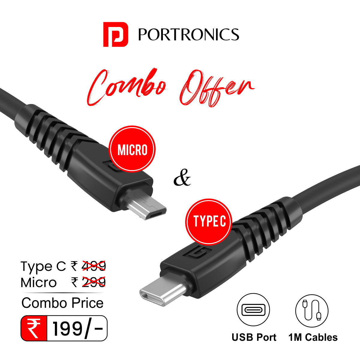 Portronics Combo ( Konnect Core Micro USB And Type C