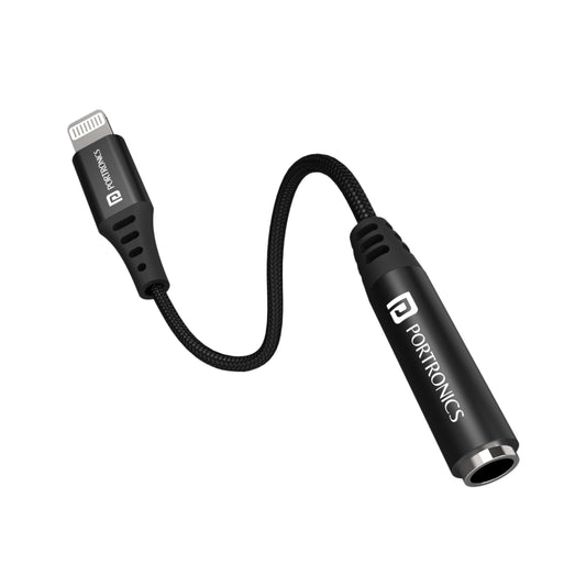 Black| Portronics ikonnect 3 8 pin to 3.5 mm AUX Connector with Bluetooth pairing