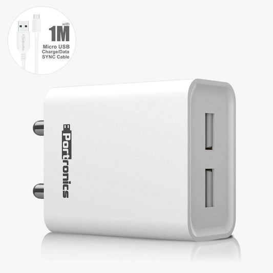 White| portronics adapto 66 phone charger with 2.4Amp| best phone charger online